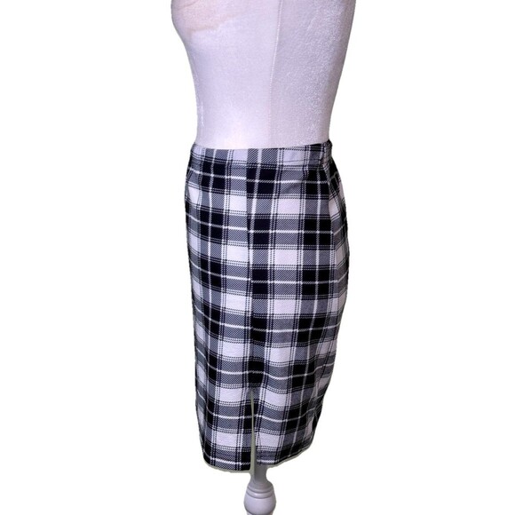 Womens Black White Plaid Pencil Skirt Preppy Academia Checkered Office Career XL - Picture 4 of 8
